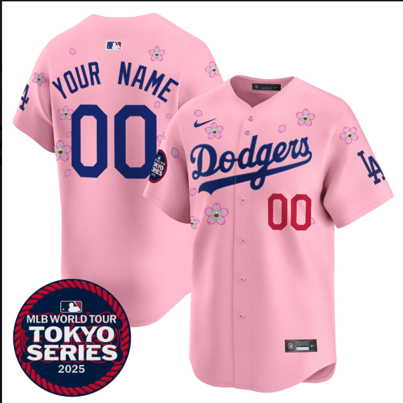 Men Custom Los Angeles Dodgers Tokyo Series 2025 pink Limited Stitched Jersey->customized mlb jersey->Custom Jersey